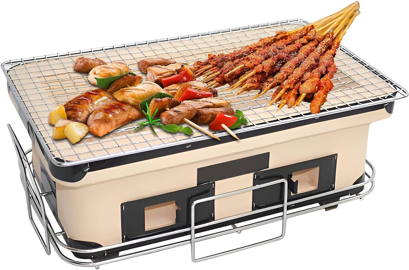 AIZYR Portable BBQ Grill Japanese Barbecue Grill Handmade Using Clay, Tabletop BBQ Charcoals Stove Yakitori Grill for Outdoor Picnic Camping Backyard