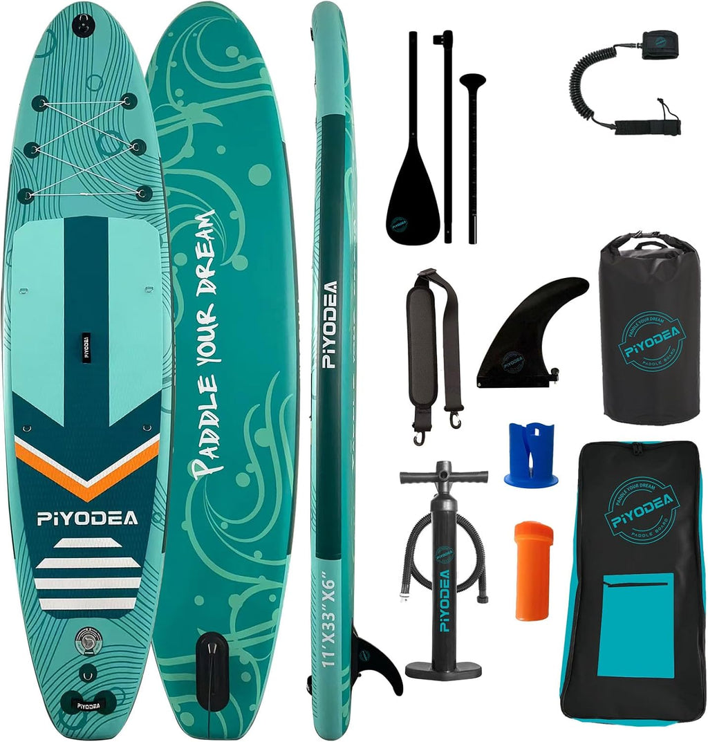Paddle Boards for Adults, 10'6'/11'/11'6' Inflatable Paddle Board, Super Non Slip Eva, Stand Up Paddle Board with Removable Fins, Adjustable Paddle, Pump, Shoulder Strap, Leash, Standing Boat