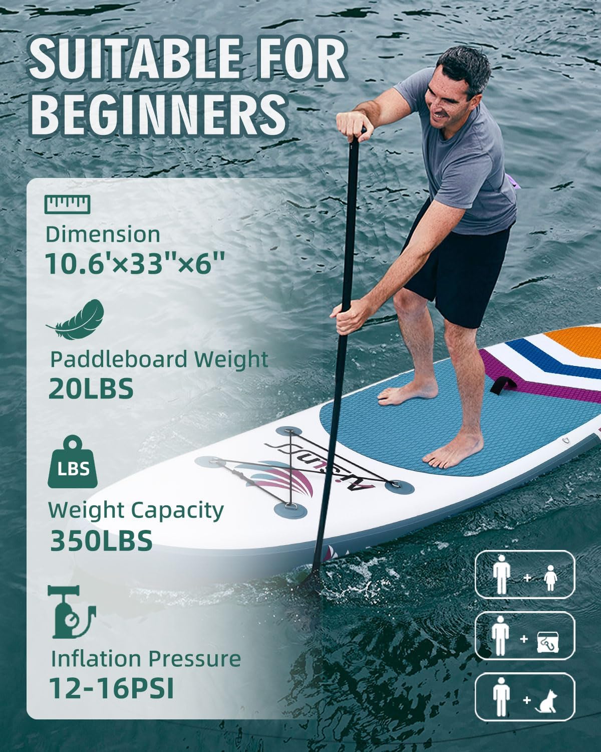 Inflatable Paddle Board for Adult, Paddle Board for All Skill Levels, Wide SUP Board with Primium Accessories Include SUP Carry Bag, Hand Pump, 10L Waterproof Bag