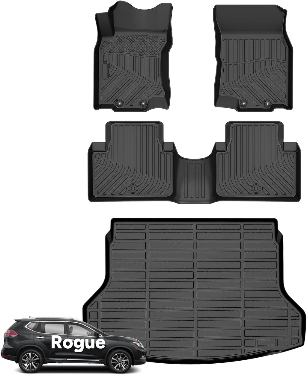 Wayhigh® Floor Mats & Cargo Liner for 2014-2020 Nissan Rogue(Not for Sport) All Weather TPE Car Mats Waterproof Floor Liners Custom Fit for Rogue Accessories- Black