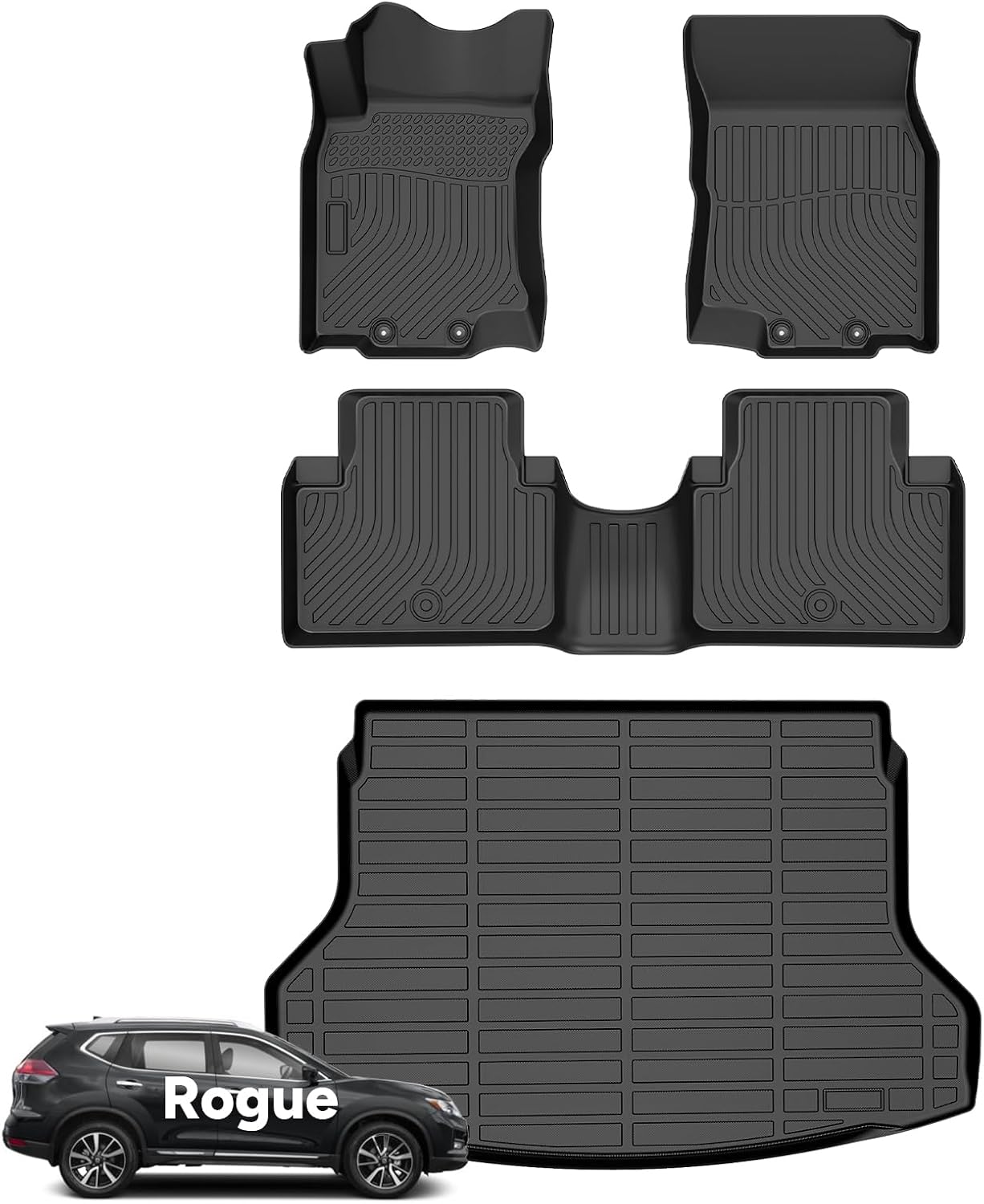 Wayhigh® Floor Mats & Cargo Liner for 2014-2020 Nissan Rogue(Not for Sport) All Weather TPE Car Mats Waterproof Floor Liners Custom Fit for Rogue Accessories- Black