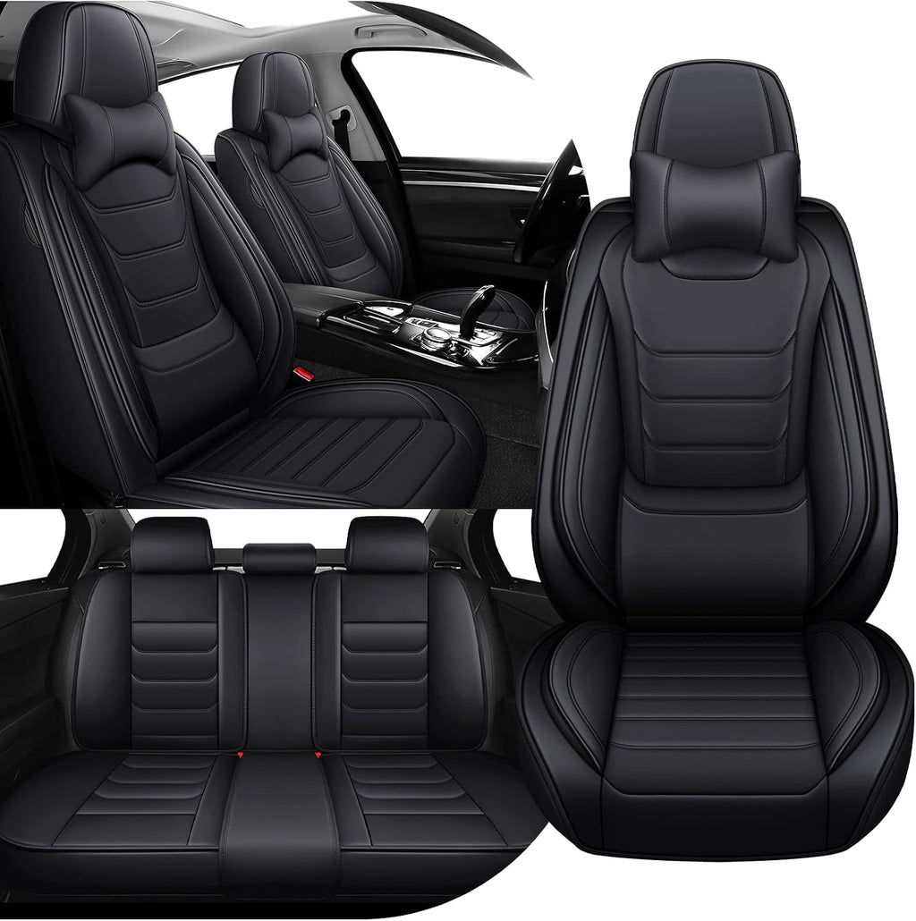 Car Seat Cover Full Set for Toyota Grand Highlander Seat Covers 2024-2025, Nappa Leather Waterproof Seat Covers For Cars, Airbag Compatible, Universal Automotive Seat Covers(Luxury Full Set/Black)