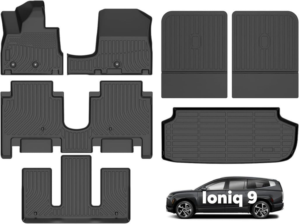 Wayhigh® Floor Mats & Seatback Cargo Liner for Hyundai ioniq 9 2026 6 Seats, (Slide The Front Center Console Back), All Weather TPE Waterproof Heavy Duty, Floor Mats Custom Fit for ioniq 9 Accessories