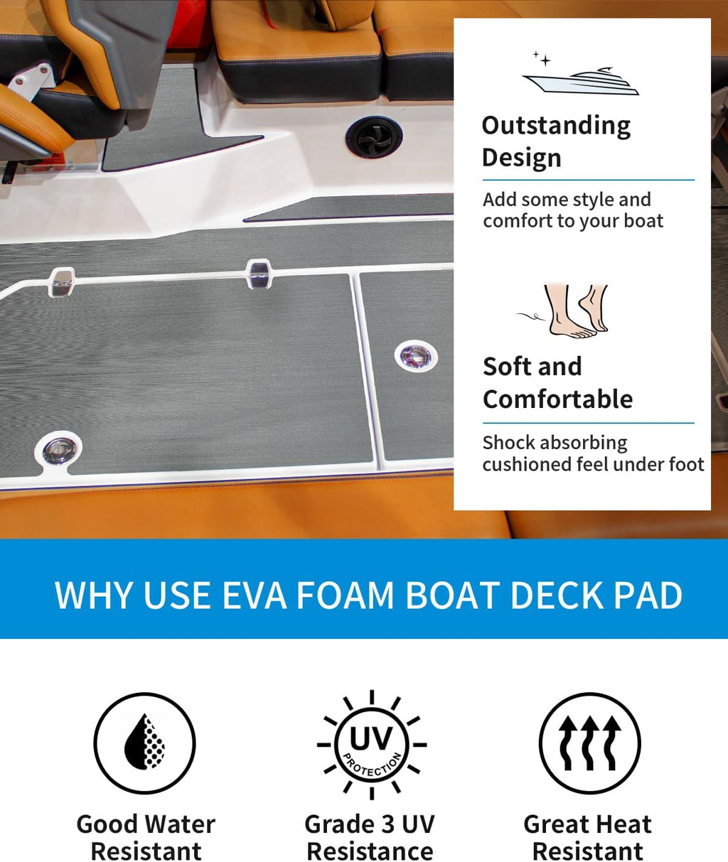OCEANBROAD Brushed Boat Flooring 96''x16''/23.5''/38''/47'' Self-Adhesive EVA Foam Sheet Non-Slip Traction Pad for Boats Surfboard SUP Paddle Board Kayak Yacht, Camel Brown/Dark Gray/Gray/Camo