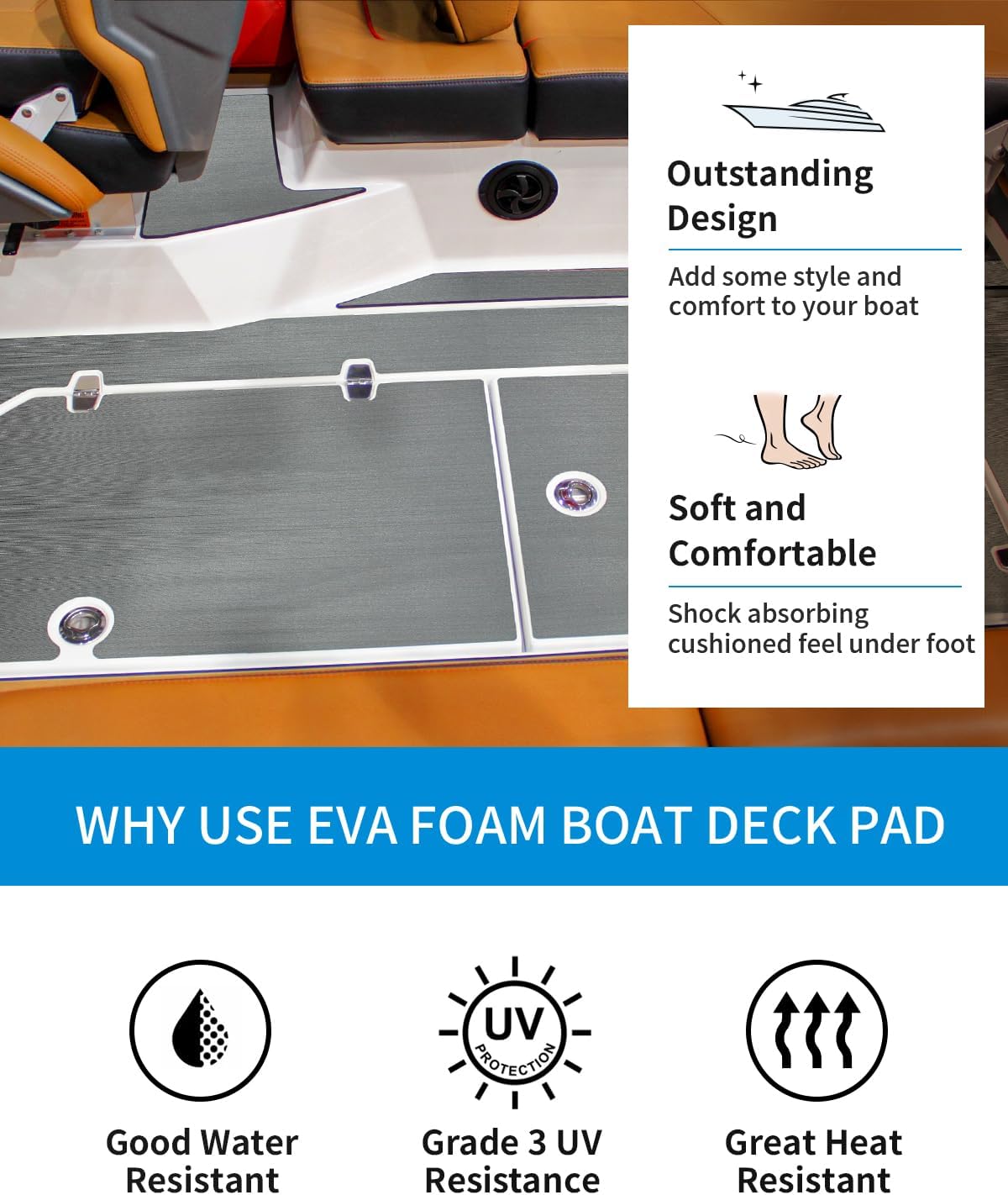 OCEANBROAD Brushed Boat Flooring 96''x16''/23.5''/38''/47'' Self-Adhesive EVA Foam Sheet Non-Slip Traction Pad for Boats Surfboard SUP Paddle Board Kayak Yacht, Camel Brown/Dark Gray/Gray/Camo
