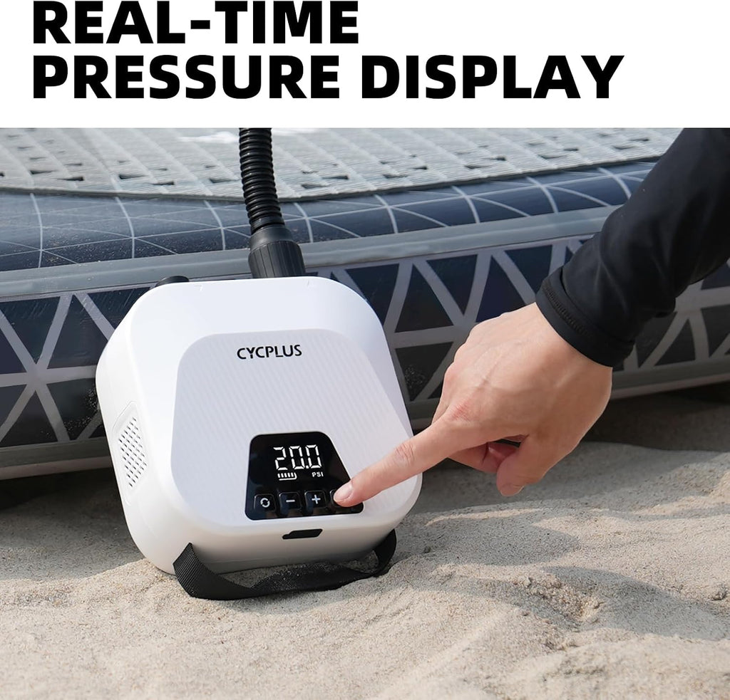 CYCPLUS 20PSI High Pressure Smart SUP Air Pump, Rechargeable Battery-Powered, Intelligent Dual Stage Inflation & Deflation, Auto-Off Air Pump for Stand Up Paddle Boards,Surfing Kite, Tent, Mattress