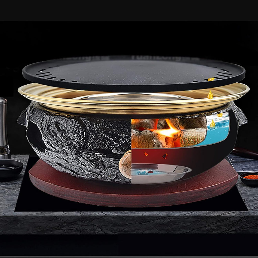 BBQ Barbeque Barbecue Grill, BBQ, Top Korean Smokeless Charcoal Dragon Pattern Cast Iron Grill, Maifan Stone Baking Pan, 18 Styles (Color : P)