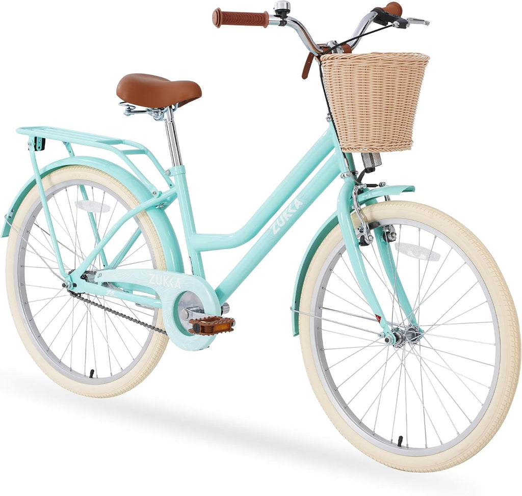 MEGHNA Cruiser Bike 24inch Wheels Girls Women Bike Single Speed Commuter Bike V-Brake and Coast Brake Women Ladys Bicycle, Multicolors