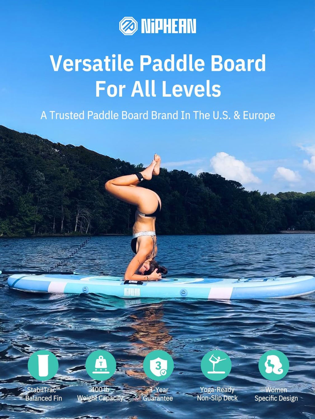 Niphean（Ultra-Light） Inflatable Paddle Board with StabilTrac Fin and Durable SUP Accessories, 10' Stand Up Paddle Boards for Adults & Youth, Versatile Yoga Paddle Board, Gift Ideas