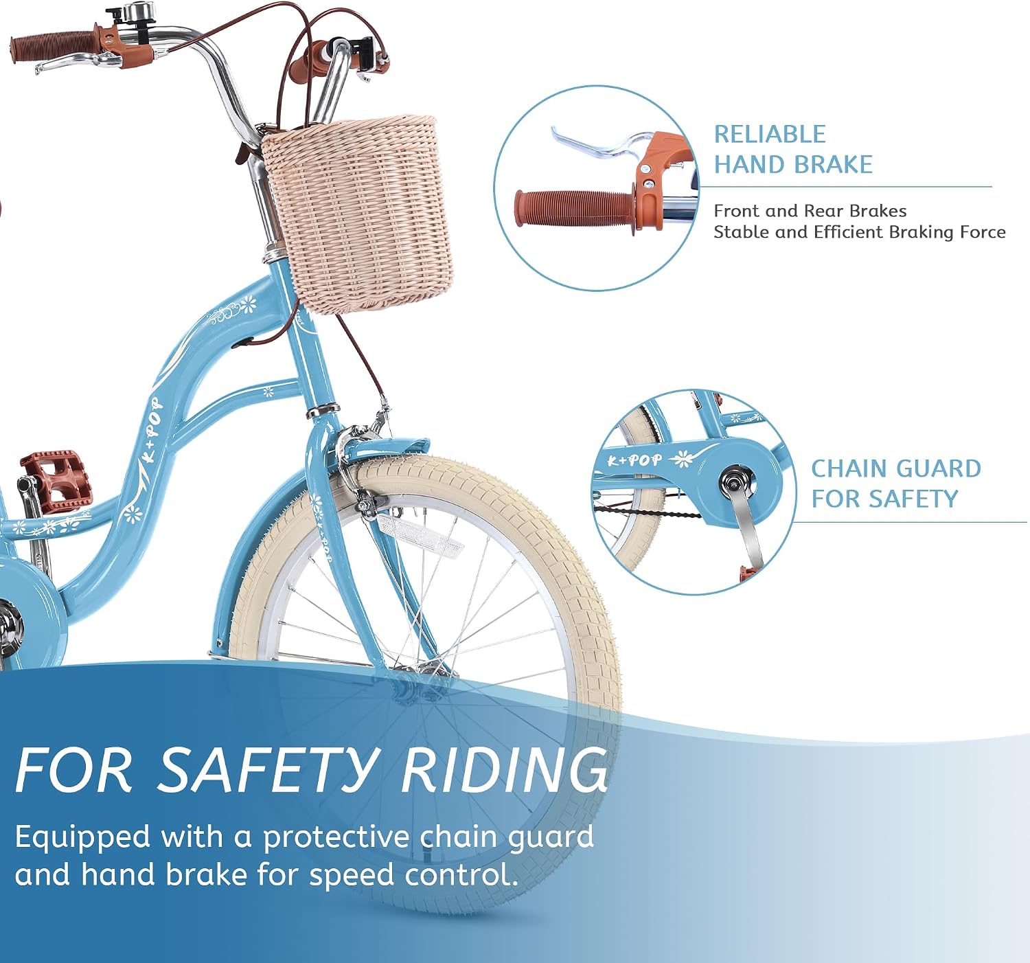 Girls Bikes Ages 8-12, 20 Inch Girls Bike Kids Bicycle with Basket, Lightweight Kids' Bicycles with Front and Rear Brakes, Cruiser Bike for Children, Multiple Colors