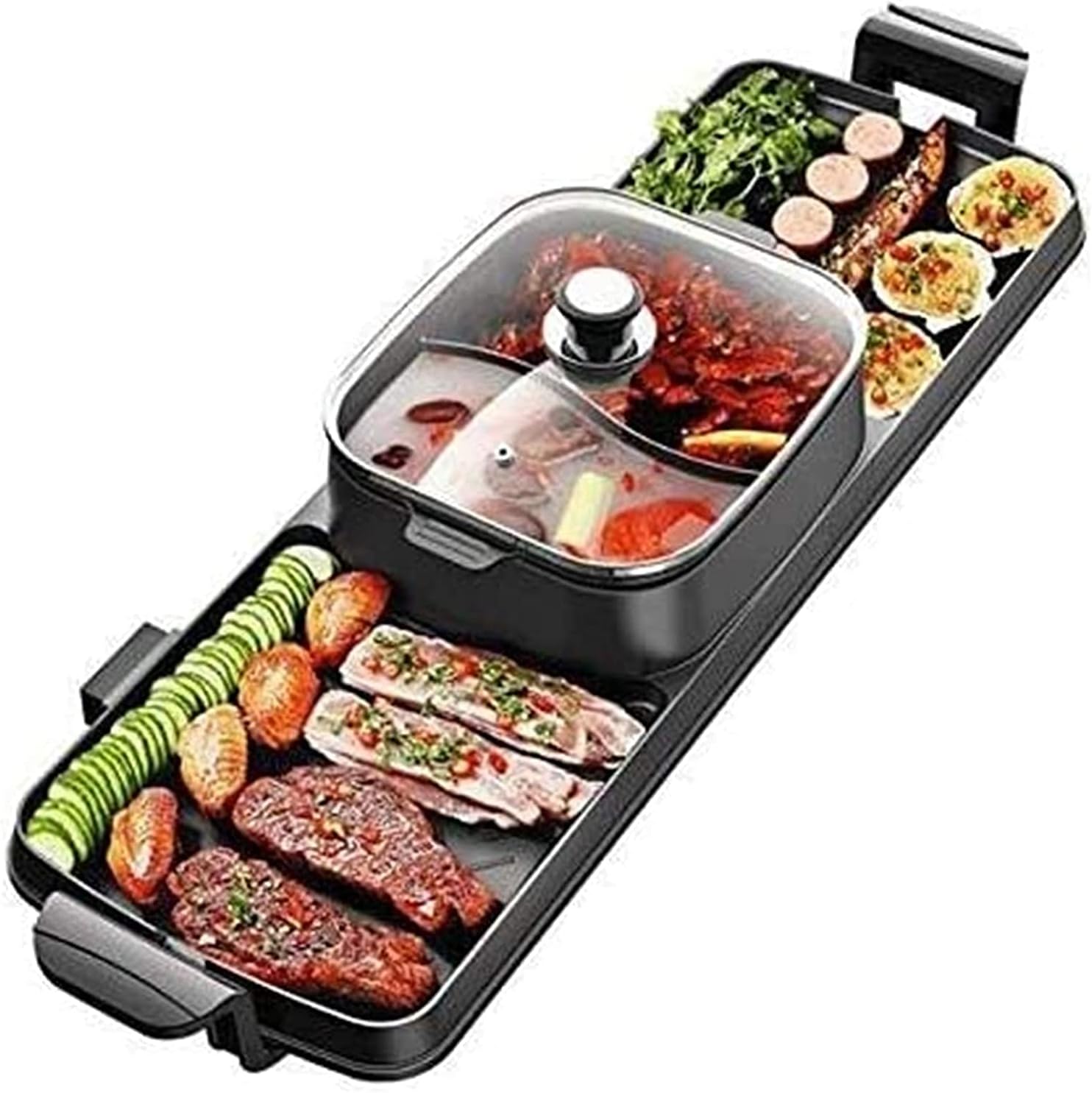Indoor Korean Barbecue Grill BBQ Grill and Hot Pot,Multi-Function Barbecue Hot Pot Double Pot Electric Grill Home Electric Baking Tray Korean Style Dual Control,Portable Nonstick Griddle