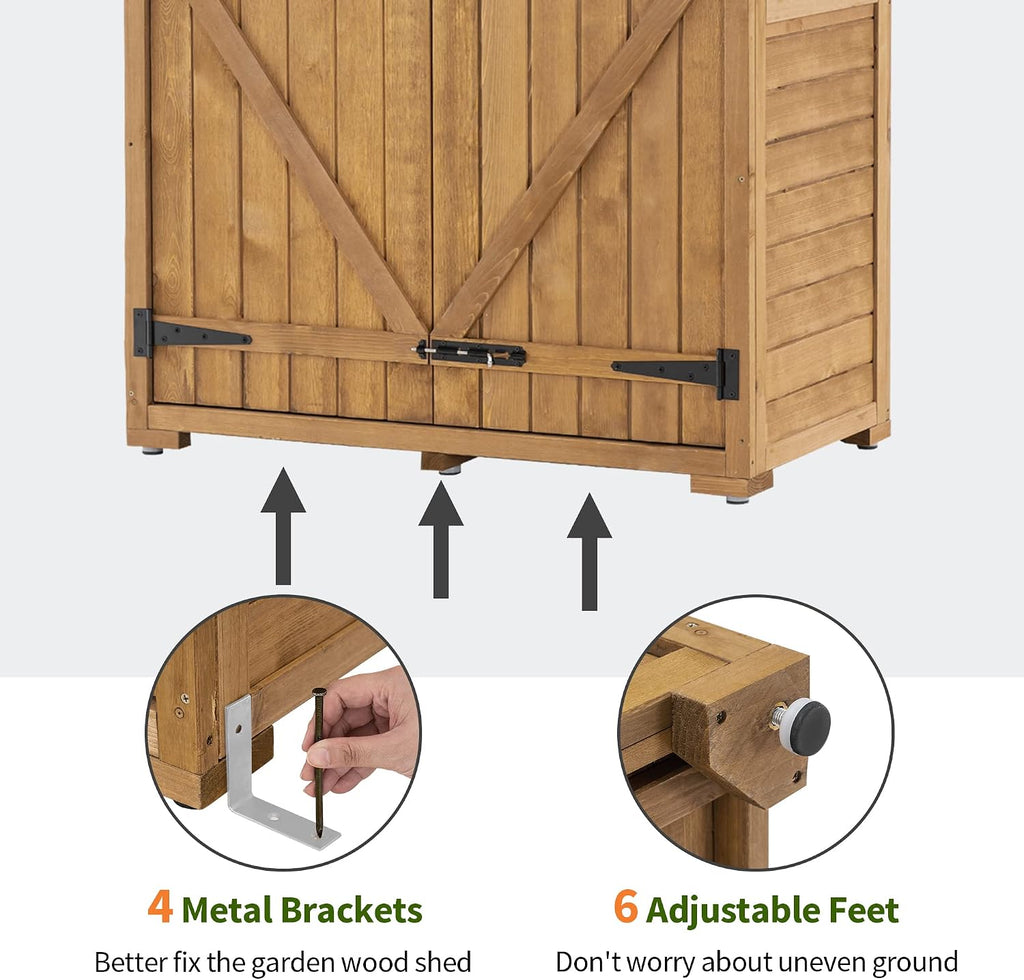 MCombo Outdoor Storage Cabinet with 2 Shelves, Outside Storage Shed with Floor, Wooden Garden Tool Shed with Latch for Yard Deck Lawn, 1000
