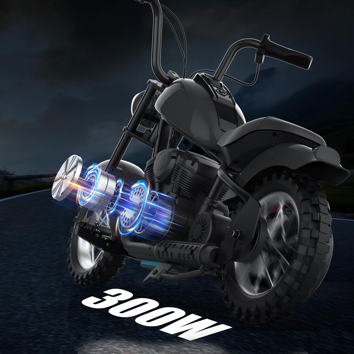 Garveelife Electric Dirt Bike, 15 Mph & 150lb Max, 24V Ride On Toy for Big Kids w/Led Lights & Power Display, 300W Chain-Driven Motor, Two Speed, Handbrake, Leather Seat, 12' Air-Filled Tires, Black