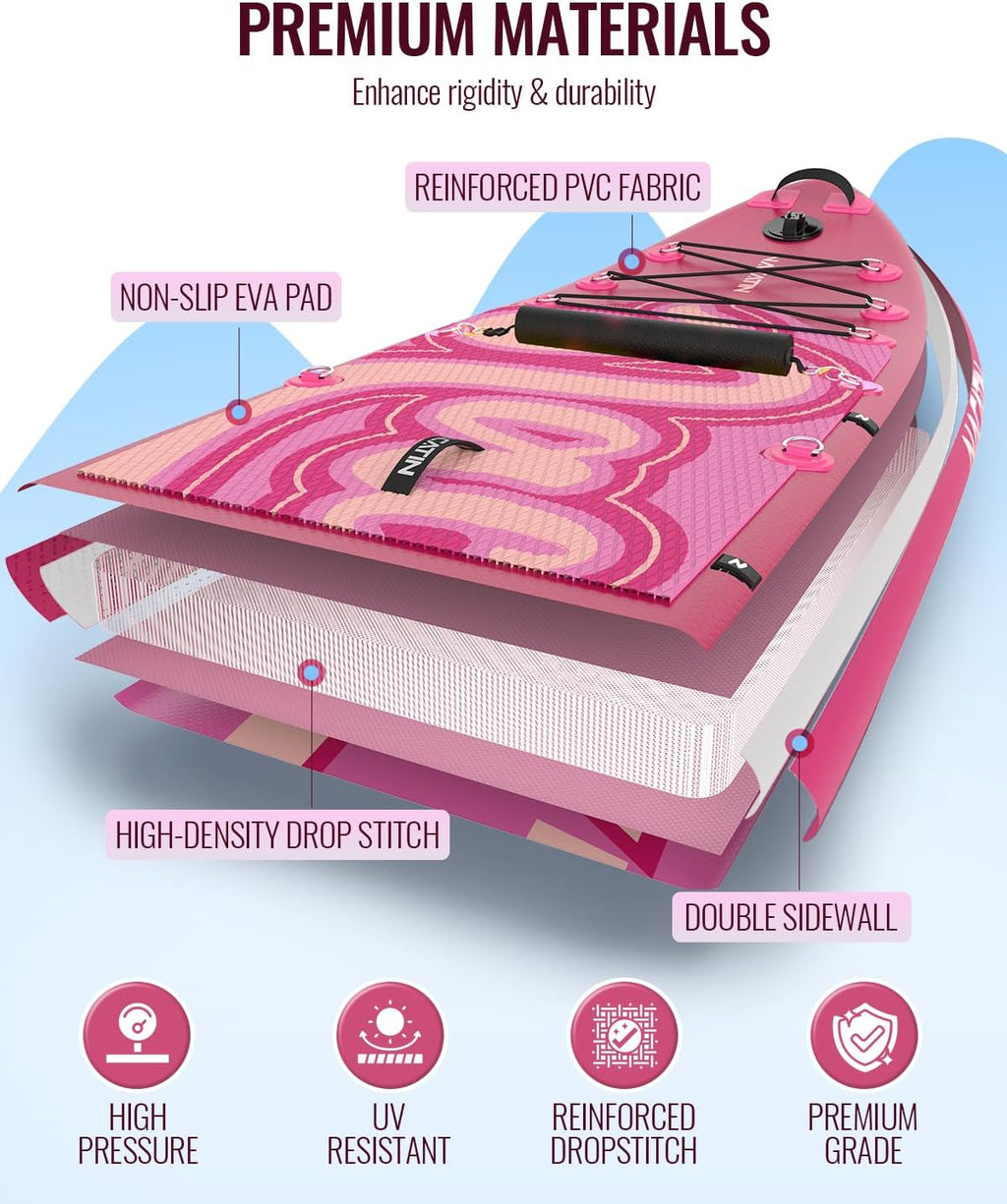 NACATIN 12'/366cm Extra Large Inflatable Stand Up Paddle Board with Seat, Wide 36'/91cm SUP Board for Adults & Family, with Single/Double Paddle, Kayak Seat, Pump, Stable Wide Deck for Beginners