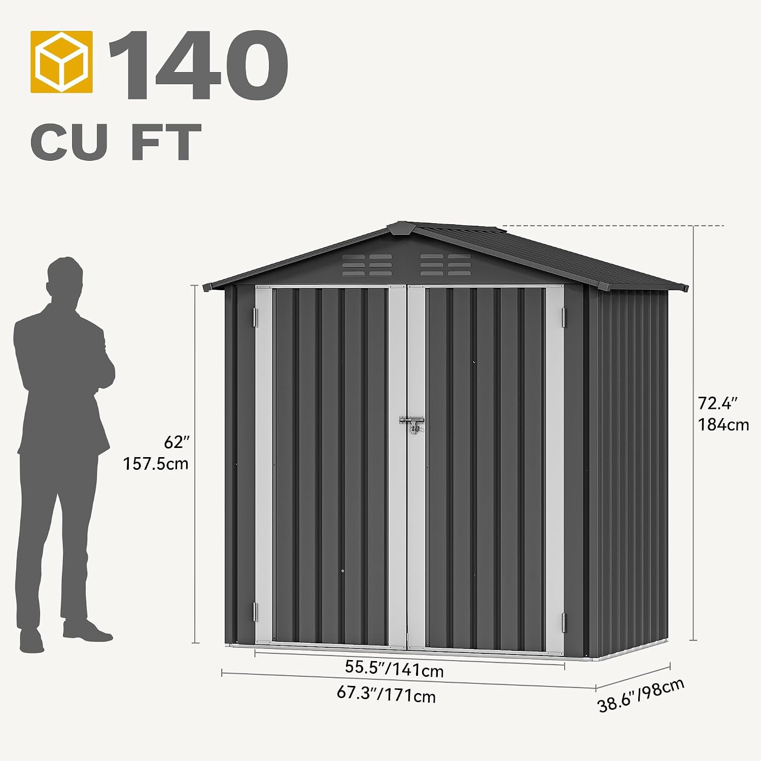 DWVO 6' x 4' Outdoor Storage Shed, Large Metal Tool Sheds, Heavy Duty Storage House with Lockable Doors & Air Vent for Backyard Patio Lawn to Store Bikes, Tools, Lawnmowers,Dark Gray