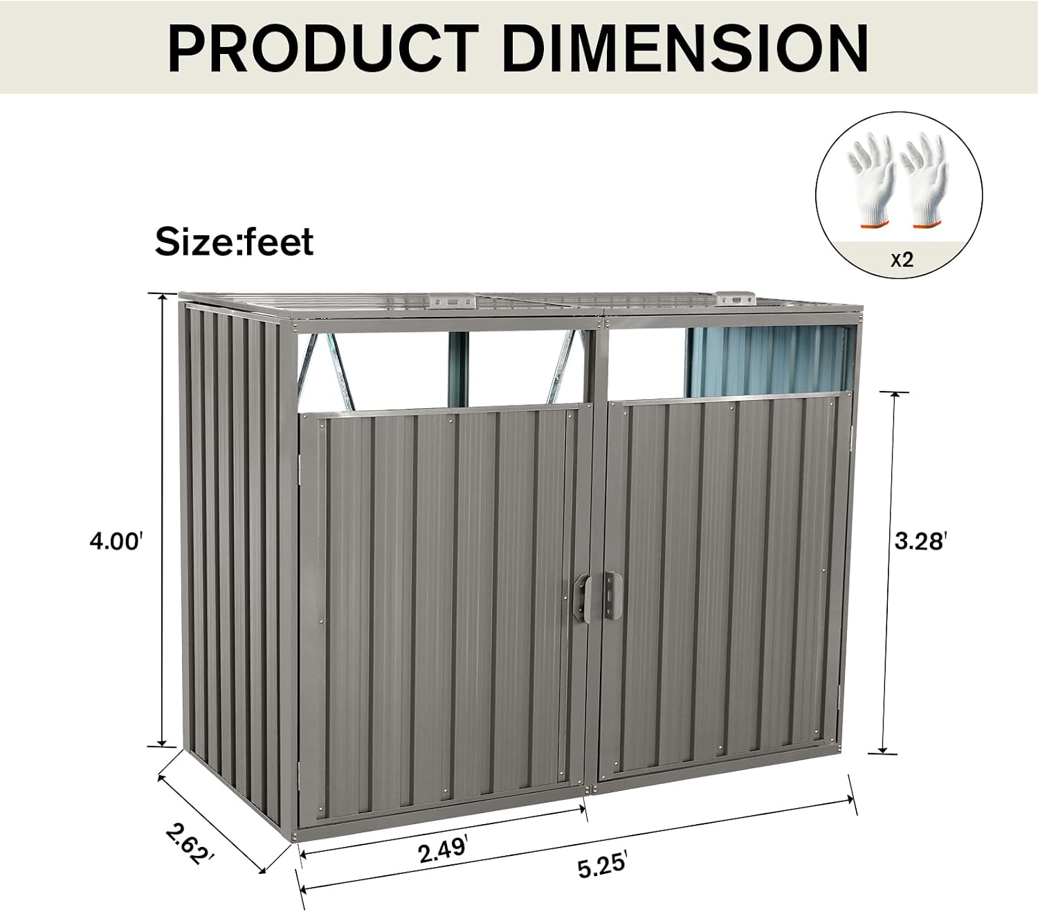KEIKI 63' Garbage Bin Shed Stores 2 Metal Trash Cans,Outdoor Storage Lockable for Garden Yard Lawn Patio