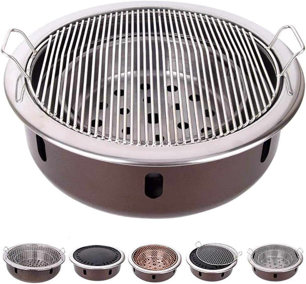 Portable BBQ Grill, Korean BBQ Charcoal Grill Split Type 5-in-1 Indoor Outdoor 4-8 People Multicolor(B)