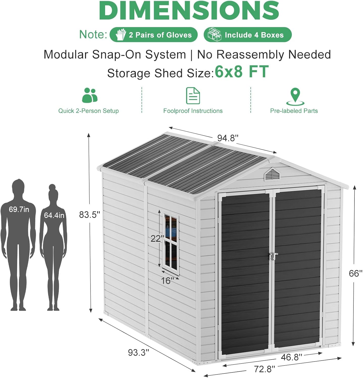 6x8 FT Plastic Resin Shed with Floor, All-Weather Storage Sheds Outdoor with Floor and Window Easy to Install, Large Plastic Sheds & Outdoor Storage for Garden Backyard Patio, Dove Grey