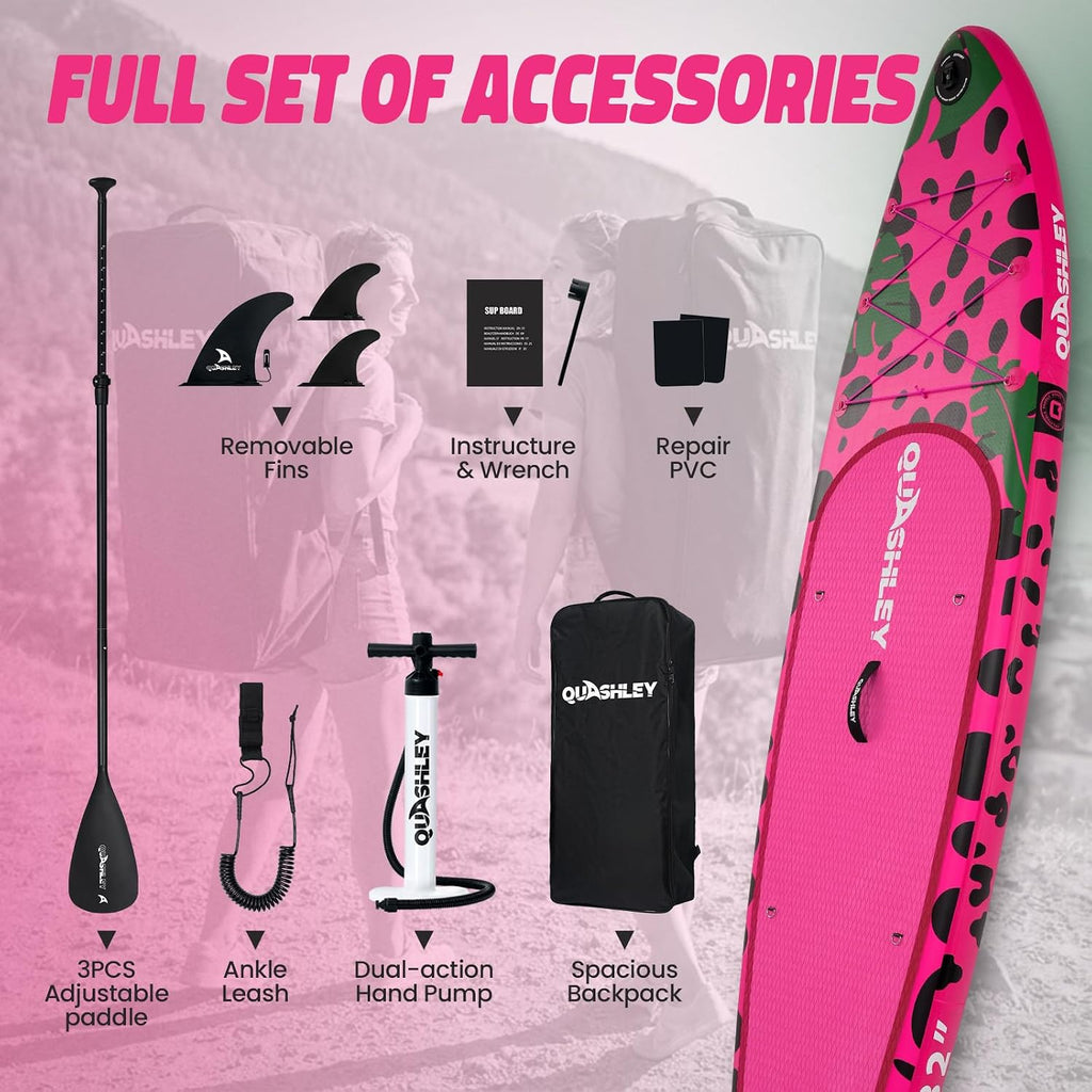Quashley Inflatable Paddle Board Extra Wide Stand Up Paddleboards 11'×34' with All Premium Paddle Board Accessories,Inflatable SUP for Adults/Family,Beginner-Friendly,Removable Fin,Hand Pump