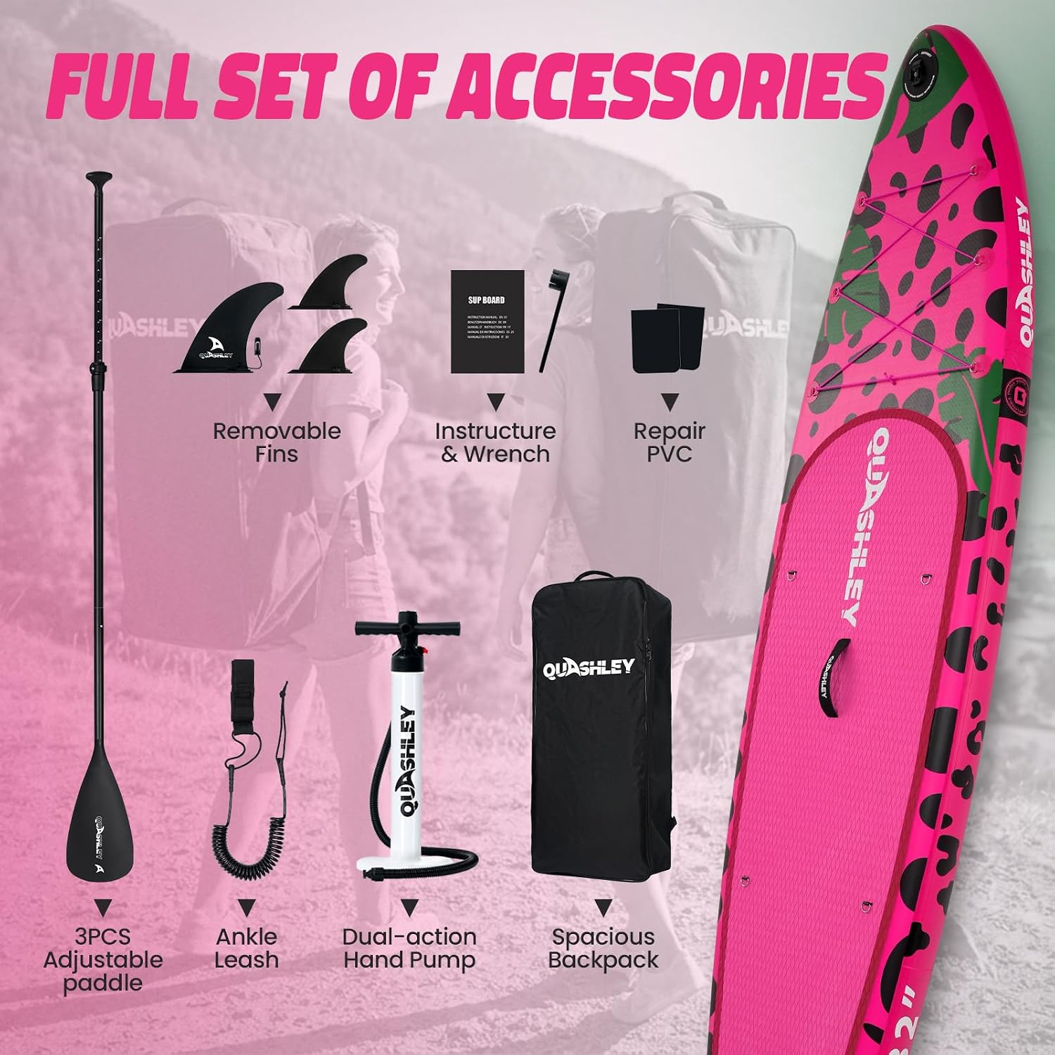 Quashley Inflatable Paddle Board Extra Wide Stand Up Paddleboards 11'×34' with All Premium Paddle Board Accessories,Inflatable SUP for Adults/Family,Beginner-Friendly,Removable Fin,Hand Pump