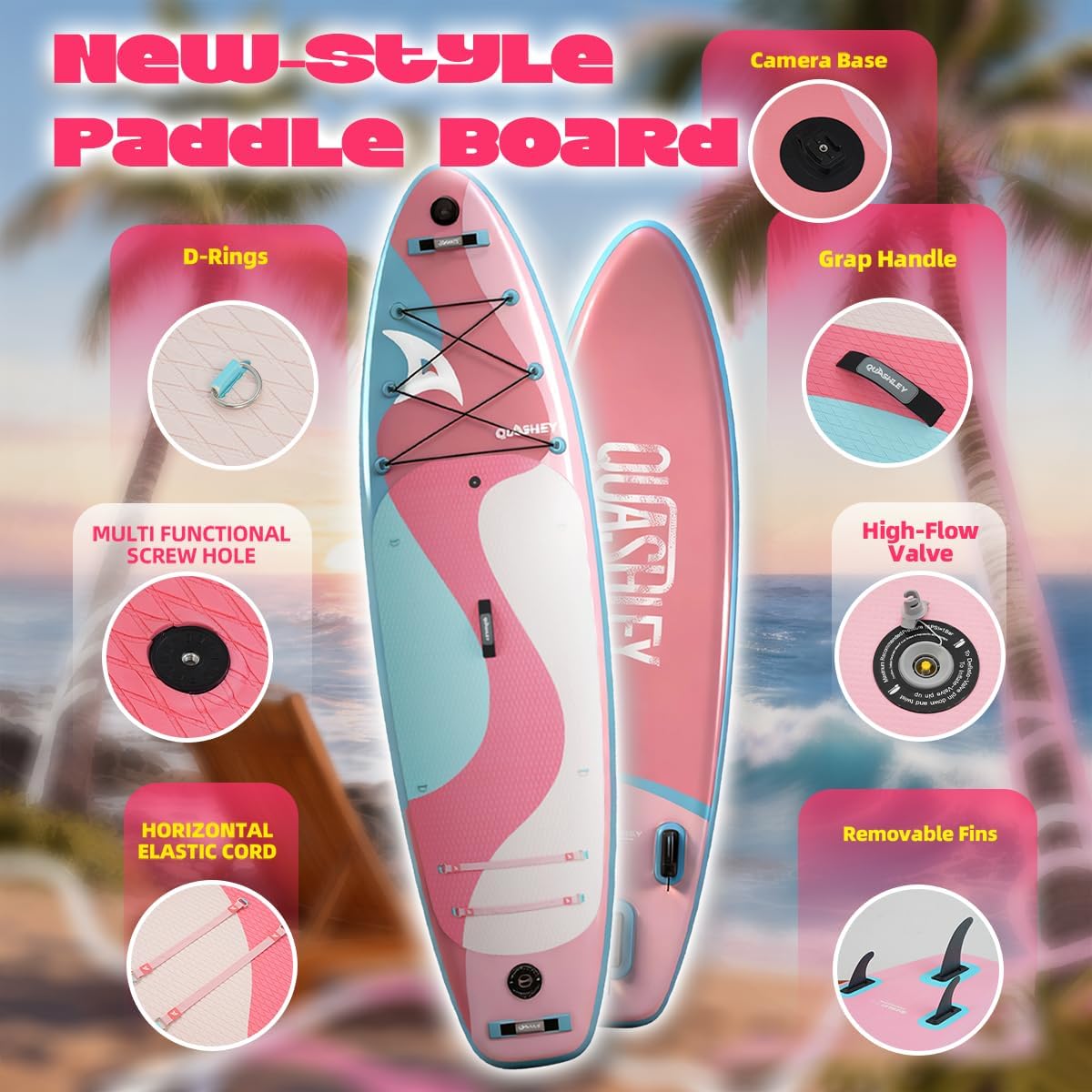 Quashley Inflatable Stand Up Paddle Board,Inflatable Paddleboards 32/34 Inch Wide,All Around SUP for Beginners with Lightweight Paddle,Hand Pump,Backpack,Leash,Durable & Portable iSUP Board