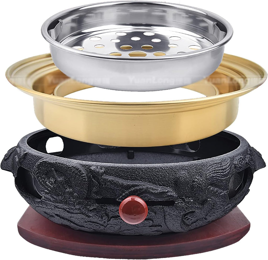 BBQ Barbeque Barbecue Grill, BBQ, Top Korean Smokeless Charcoal Dragon Pattern Cast Iron Grill, Maifan Stone Baking Pan, 18 Styles (Color : P)