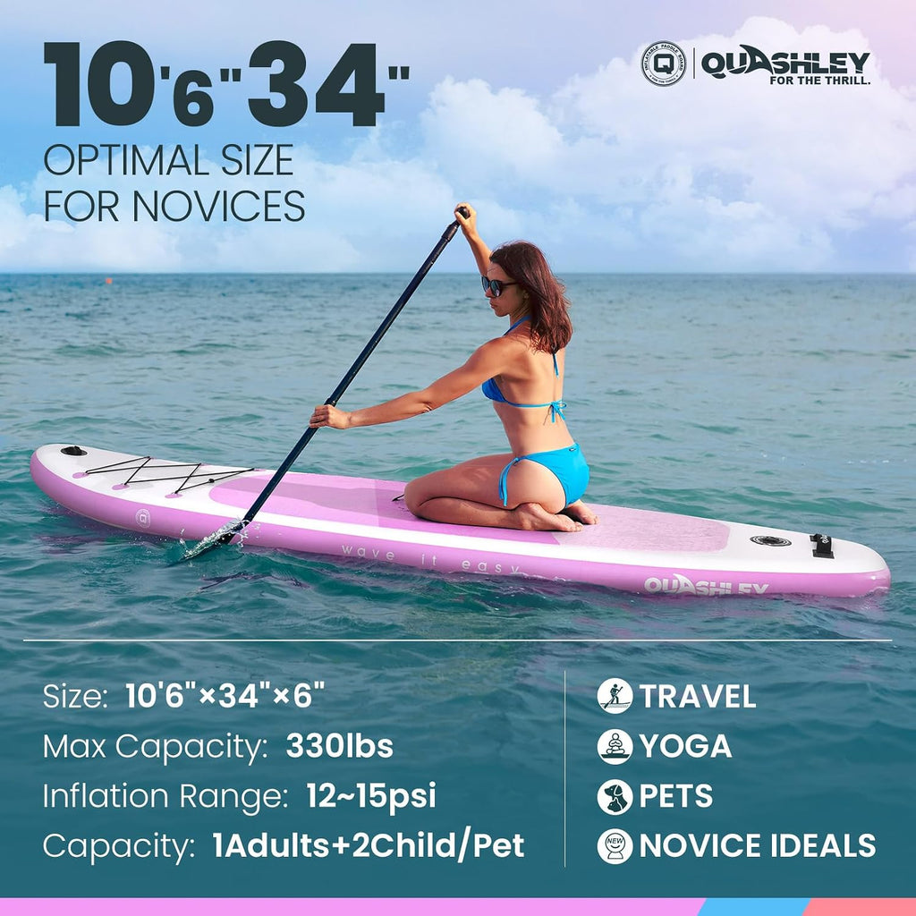 Quashley Inflatable Stand Up Paddle Board,Inflatable Paddleboards 32/34 Inch Wide,All Around SUP for Beginners with Lightweight Paddle,Hand Pump,Backpack,Leash,Durable & Portable iSUP Board