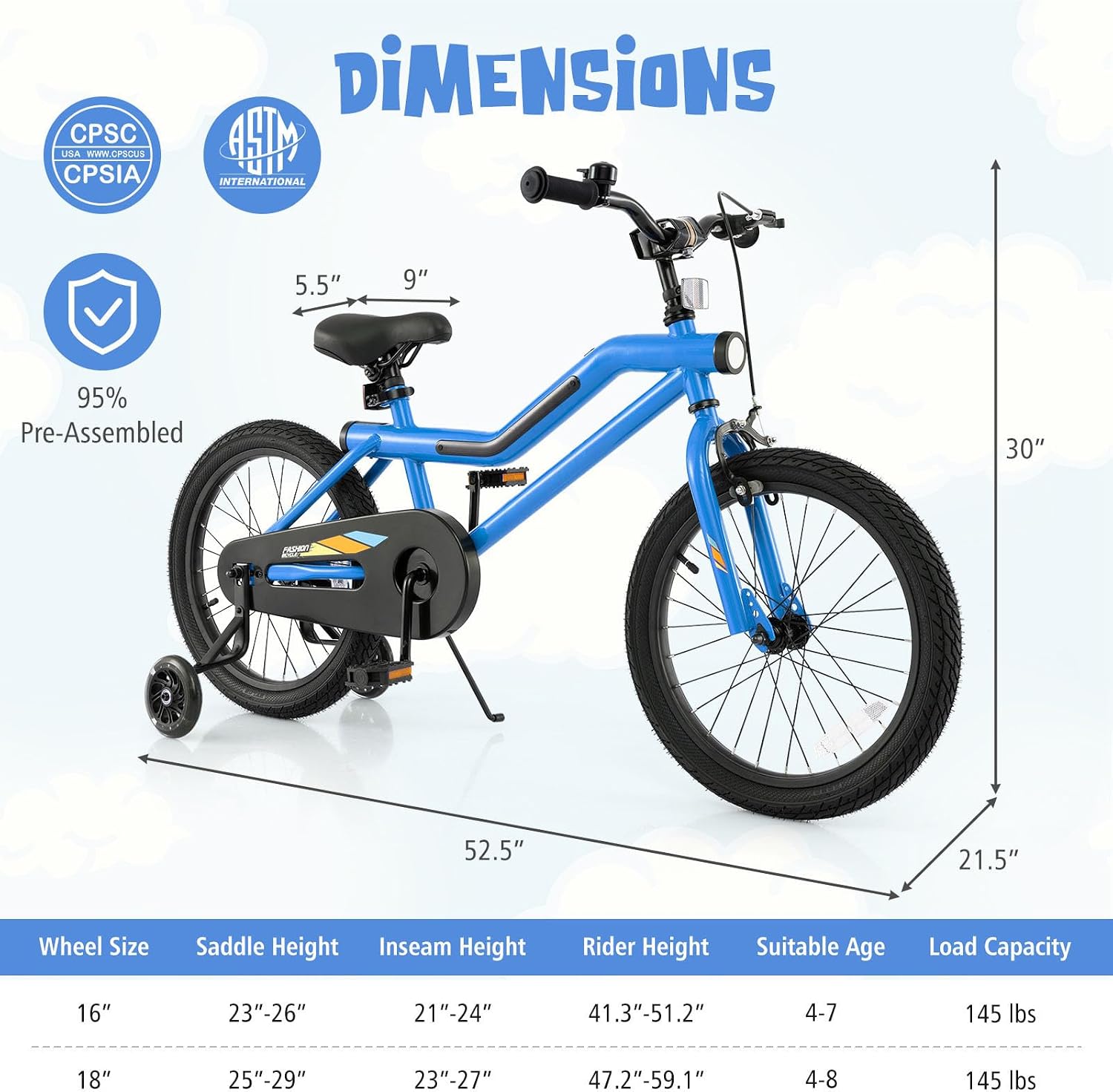 BABY JOY Lighted Kids Bike, 16 18 Inch Children Bicycle with 7-Mode LED Lighted Frame, Headlight, Flash Training Wheels, Dual-Brake, 95% Pre-Assembled, Girls Boys Bike for 4-8 Years