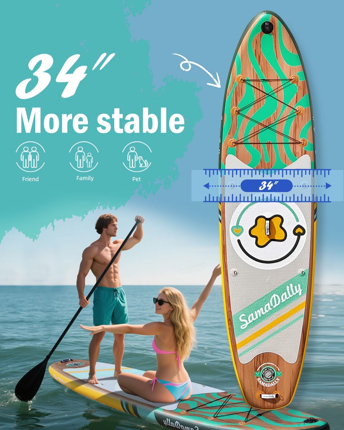 11'Stand Up Paddle Boards Surf Control with Premium SUP Board Accessories Backpack & Removable Fins, 34' Wide Inflatable Paddle Boards of All Skill Levels