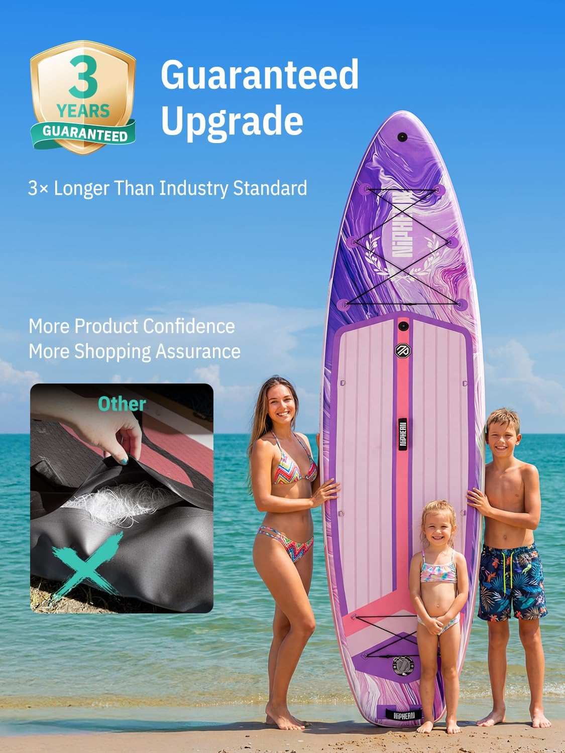 Niphean (Extra Large) Inflatable Paddle Board, SUP for 2+1 People/Family 500lbs Capacity Stand Up Paddle Board with SUP Accessories, StabilTrac Fin Non-Slip Paddleboard for Adults