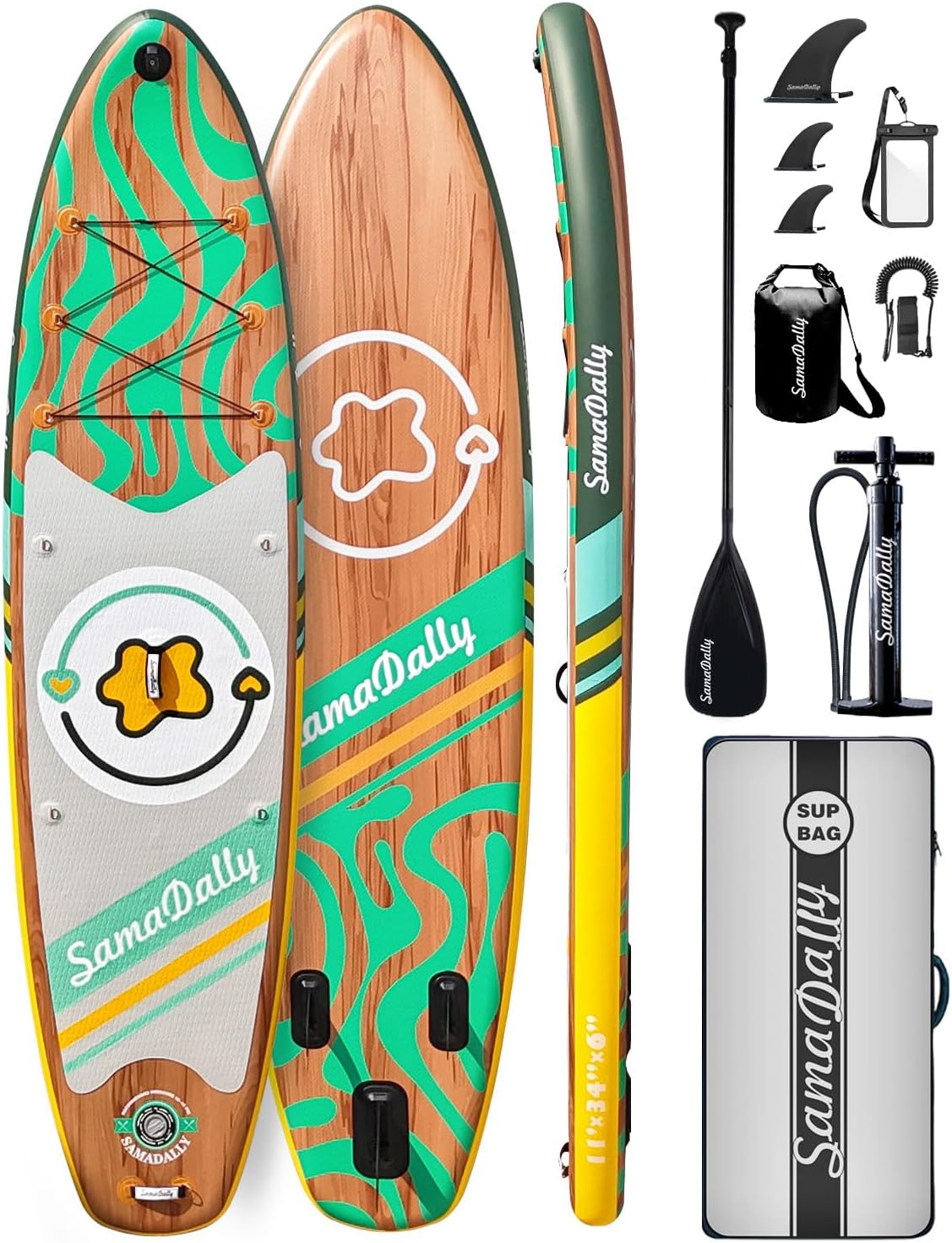 11'Stand Up Paddle Boards Surf Control with Premium SUP Board Accessories Backpack & Removable Fins, 34' Wide Inflatable Paddle Boards of All Skill Levels