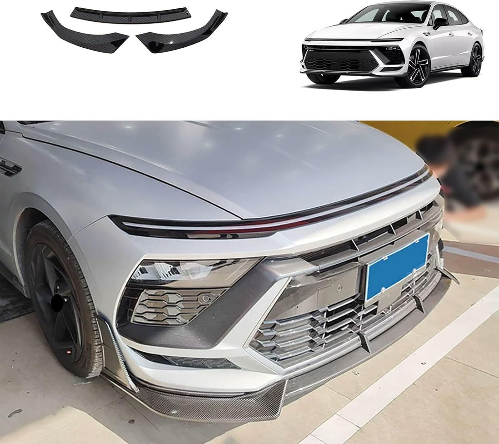 Car Accessories Compatible With Hyundai Sonata 1.5T SE，SEL，SEL Convenience/Hybrid Limited 2024 2025 Front Lip Spoiler Body Kit Spoiler Splitter Molding Cover Trim ABS 3PCS(Carbon Fiber Style)