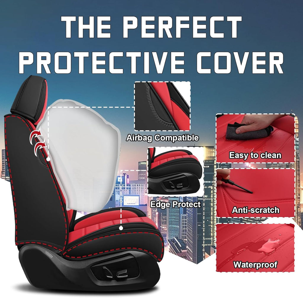Car Seat Cover Full Set for Toyota Grand Highlander Seat Covers 2024-2025, Nappa Leather Waterproof Seat Covers For Cars, Airbag Compatible, Universal Automotive Seat Covers(Luxury Full Set/Black Red)