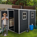8x4FT Plastic Sheds & Outdoor Storage, Resin Shed with Floor, Plastic Storage Shed with Double Lockable Doors, Windows & Steel Frame, Lawn Mower Shed for Backyard/Garden Tools/Bike (8x4FT Single Door)