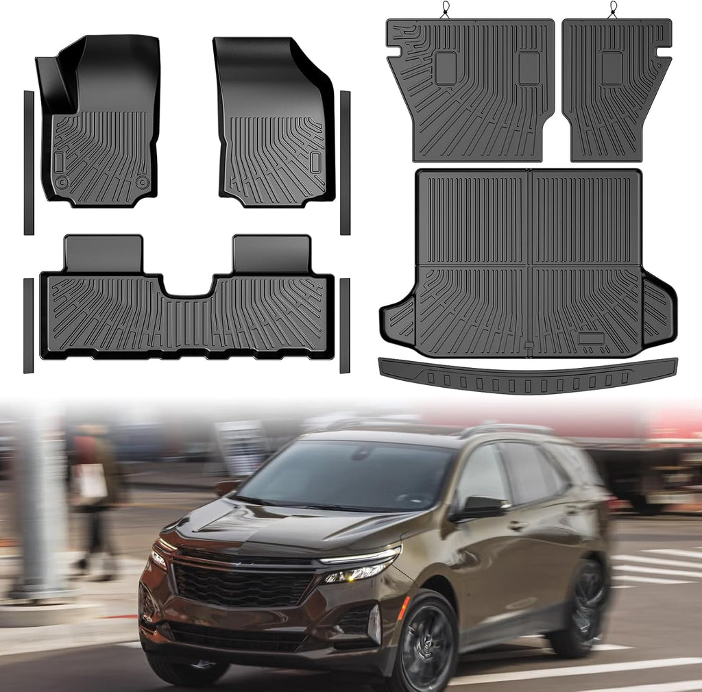 Mixsuper Floor Mat & Cargo Liner for GMC Terrain/Chevrolet Chevy Equinox 2018-2024(Not for EV),All Weather TPE Floor mat with Backrest and Door Sill Guards Equinox/Terrain Accessories,Anti-Slip Black