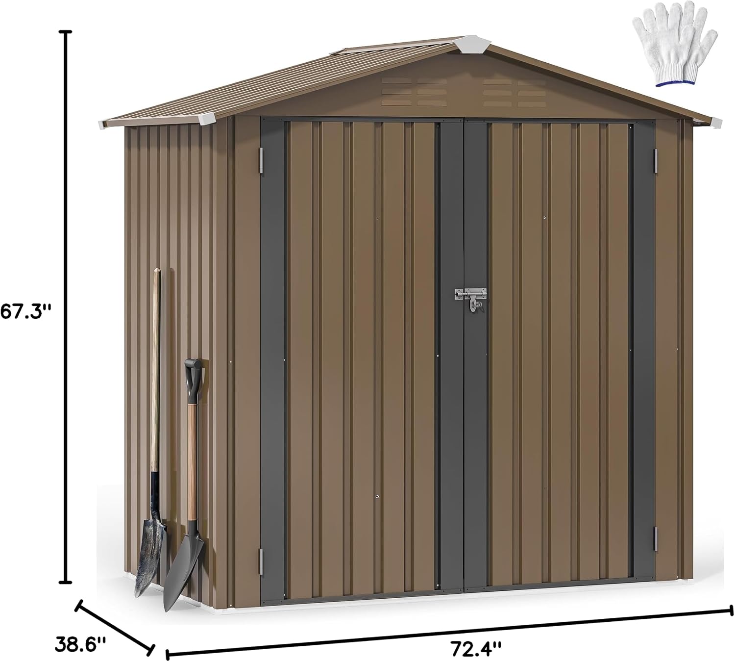 DWVO 6x4ft Metal Outdoor Storage Shed, Waterproof Tool Shed Heavy-Duty Storage Unit with Lockable Door and Vents, Ideal for Bicycles, Tools, Lawnmowers, Backyards, Patios, Lawns - Brown