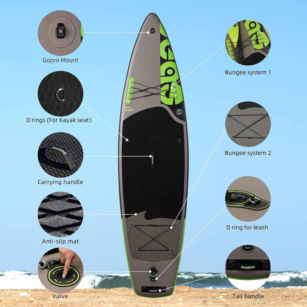 Inflatable Stand Up Paddle Board Includes Paddle, Dual Action Pump, and Accessories 11ft Lightweight iSUP, 33'*6' Wide Stable Design, Anti-Slip EVA Deck, Paddle Board for Adults