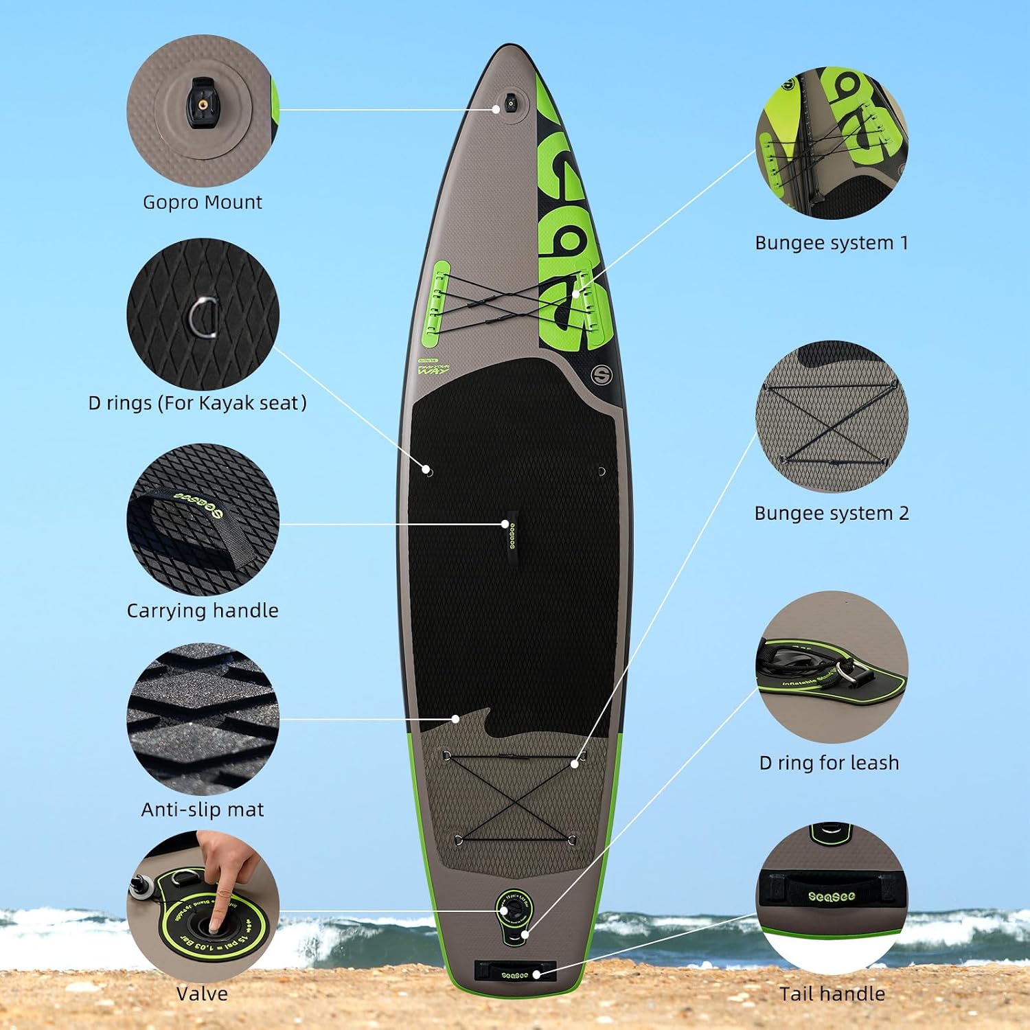 Inflatable Stand Up Paddle Board Includes Paddle, Dual Action Pump, and Accessories 11ft Lightweight iSUP, 33'*6' Wide Stable Design, Anti-Slip EVA Deck, Paddle Board for Adults