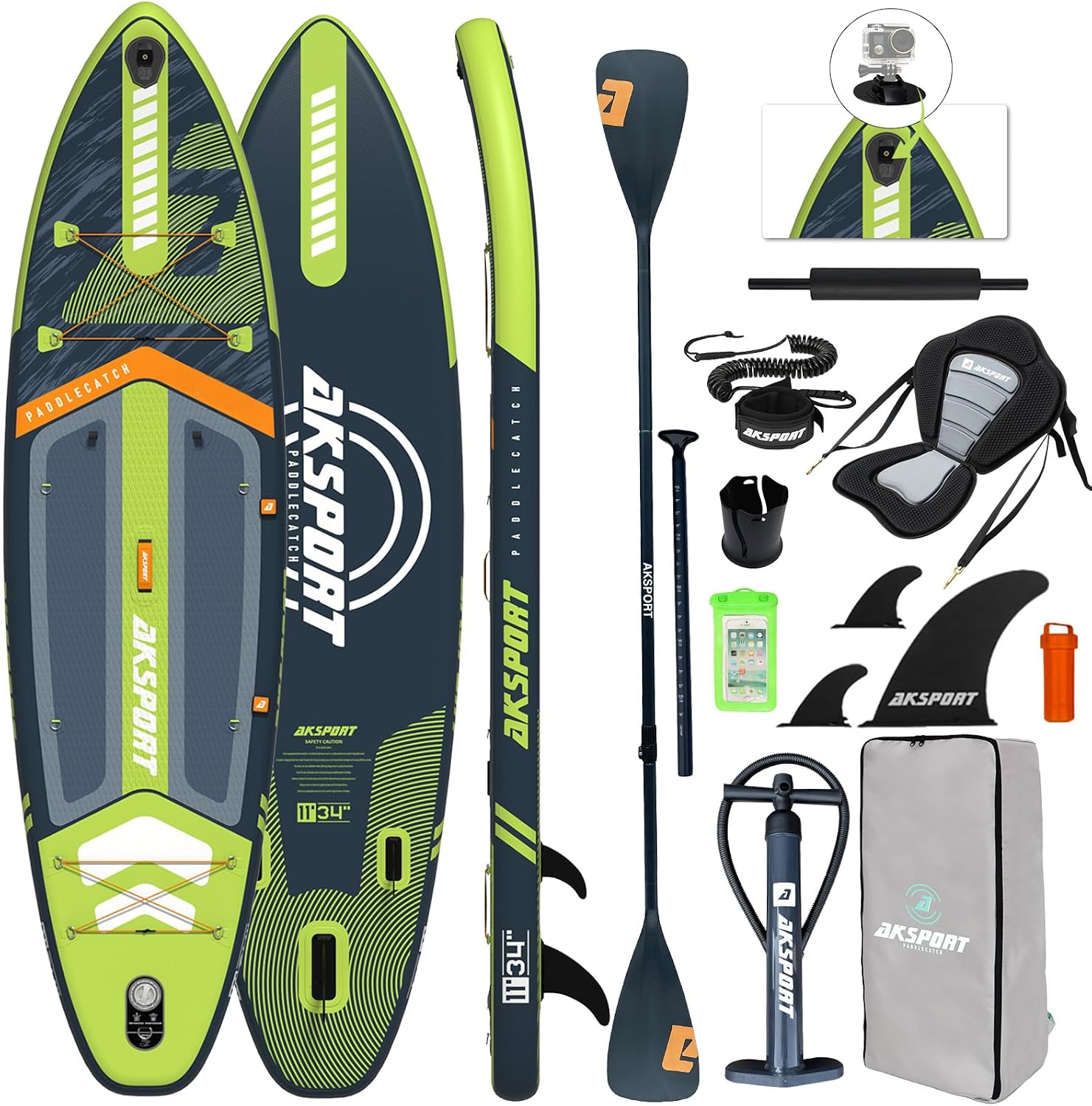 AKSPORT 11' Inflatable Stand-Up Paddle Board with Upgraded SUP Accessories Kit | Extra Wide 34' Design | Non-Slip Deck | Premium SUP Board for Adults & Youth of All Levels