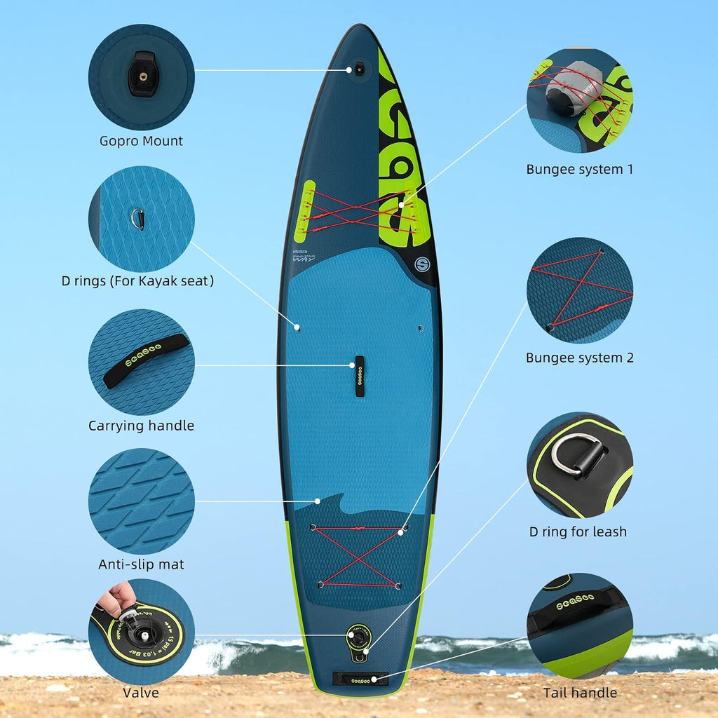 Inflatable Stand Up Paddle Board Includes Paddle, Dual Action Pump, and Accessories 11ft Lightweight iSUP, 33'*6' Wide Stable Design, Anti-Slip EVA Deck, Paddle Board for Adults