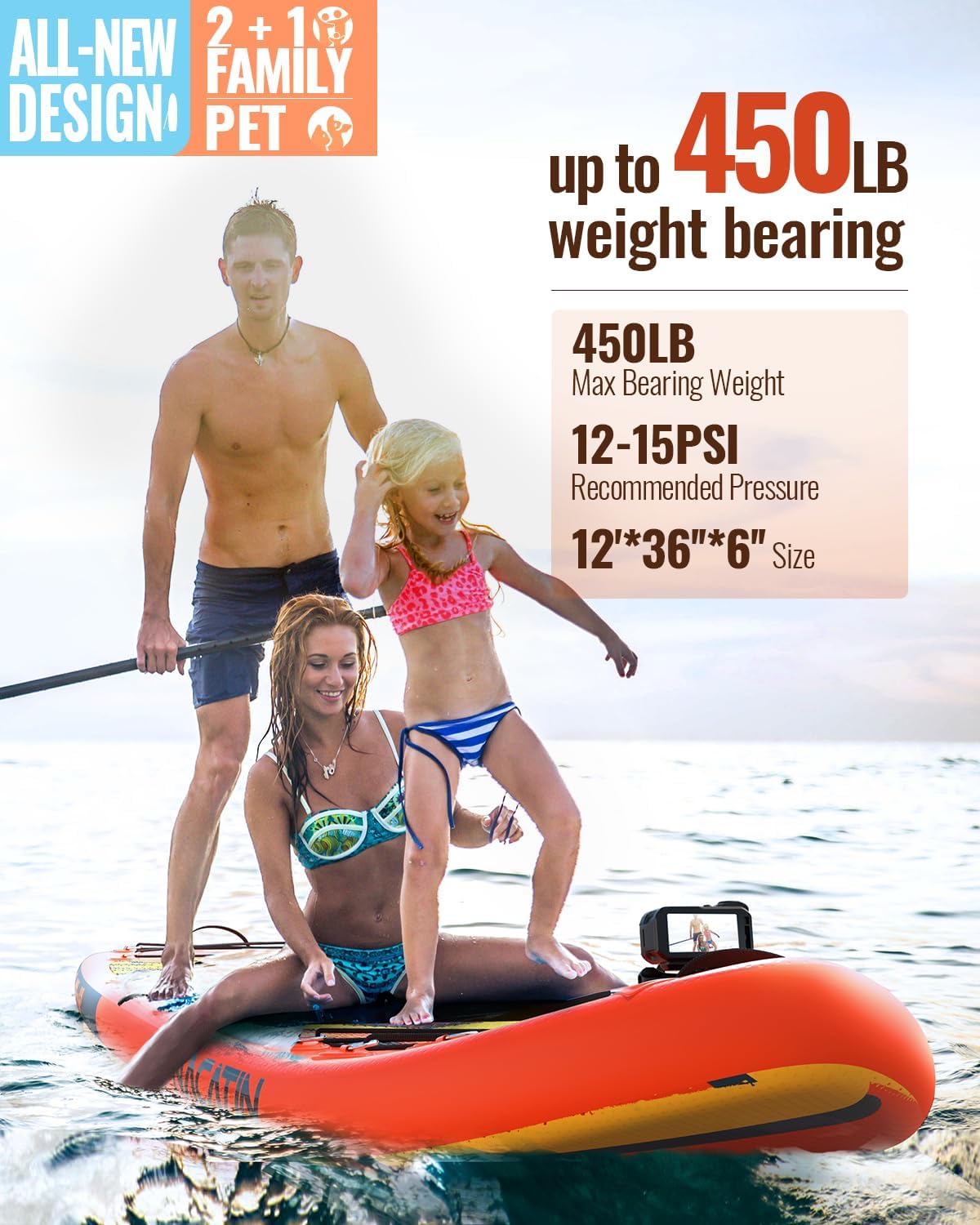 NACATIN 12'/366cm Extra Large Inflatable Stand Up Paddle Board with Seat, Wide 36'/91cm SUP Board for Adults & Family, with Single/Double Paddle, Kayak Seat, Pump, Stable Wide Deck for Beginners