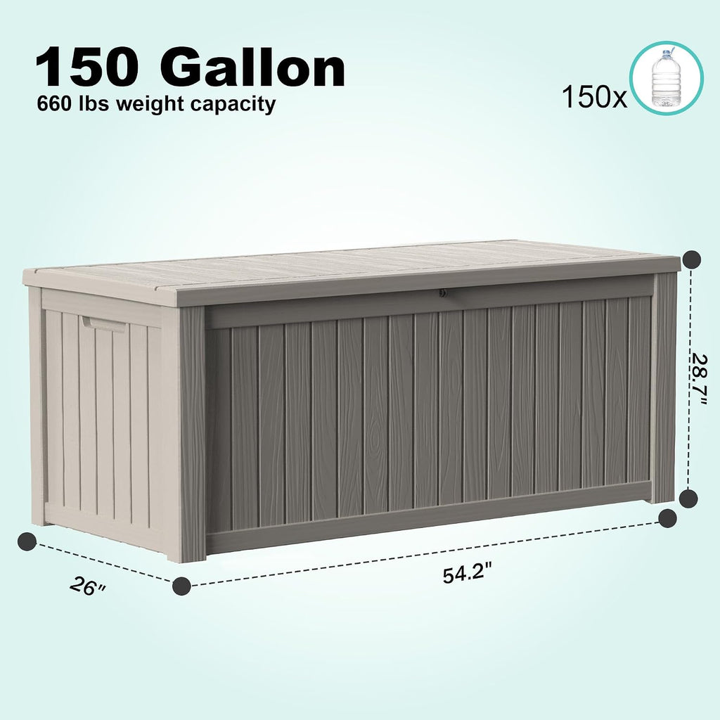 EasyUp 150Gal Outdoor Deck Box Waterproof, Lager Patio Storage Box Indoor and Outdoor Use, Lockable Resin Storage Bin for Patio Furniture Cushions Garden Tools, Package Delivery,UV Resistant-Grey