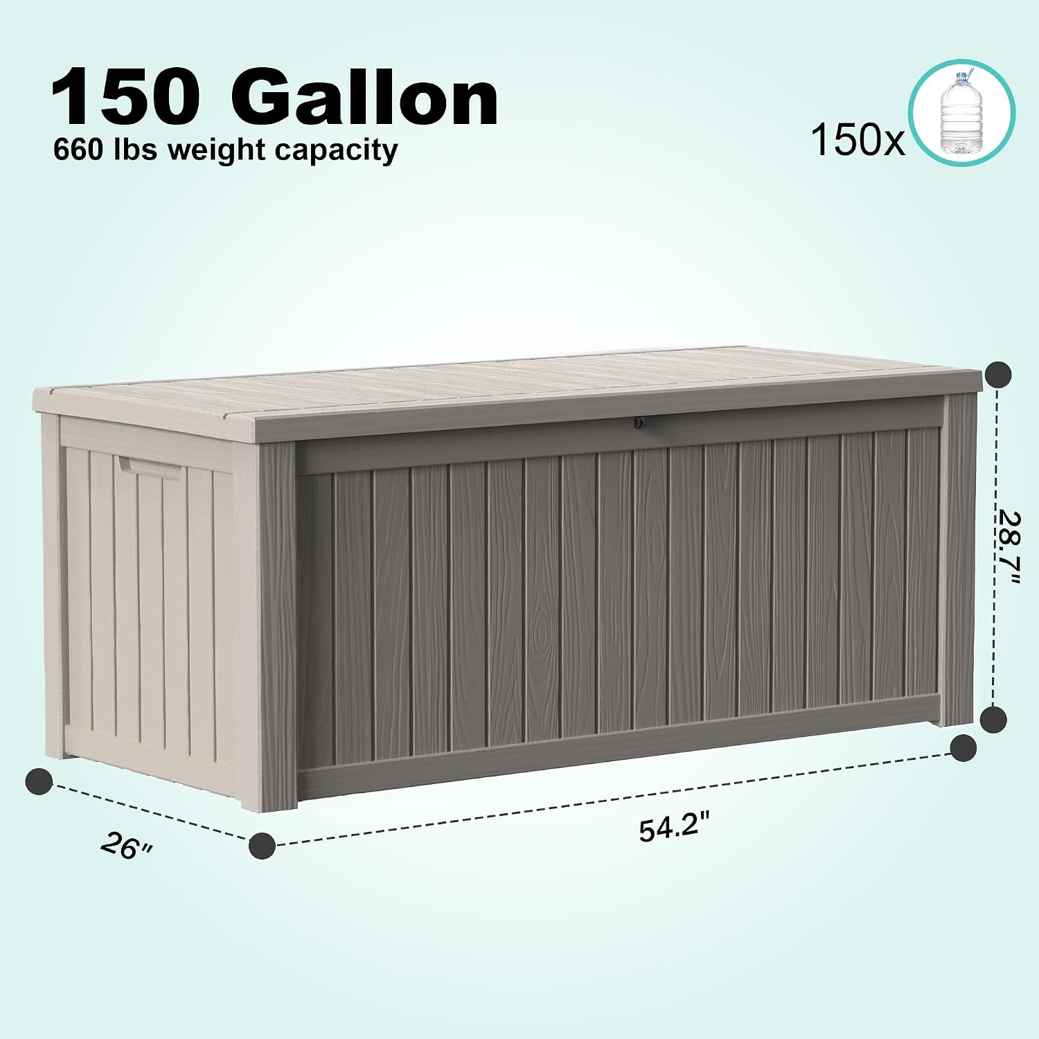 EasyUp 150Gal Outdoor Deck Box Waterproof, Lager Patio Storage Box Indoor and Outdoor Use, Lockable Resin Storage Bin for Patio Furniture Cushions Garden Tools, Package Delivery,UV Resistant-Grey