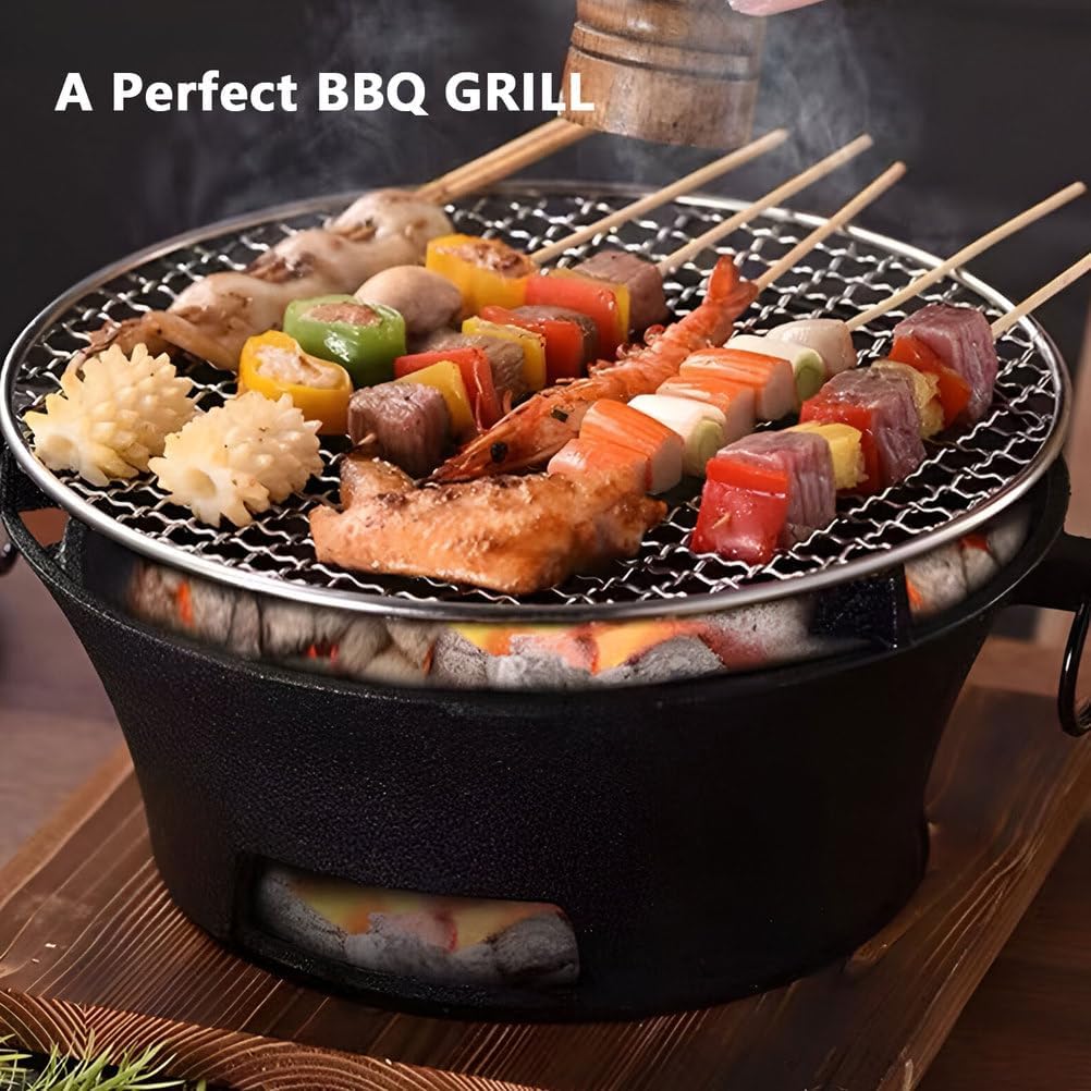 AIZYR Small Charcoal Grill Korean BBQ Grill, Portable Camping Charcoal Stove Easy to Assemble for Outdoor Picnics Backyard Beach,28cm