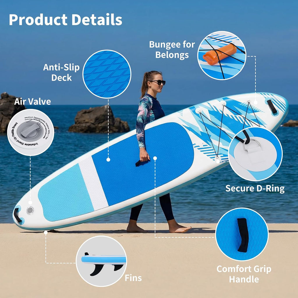 Sweetcrispy Inflatable Stand Up Paddle Board with Premium SUP Paddleboard Accessories,2-in-1 Paddle,Wide Stable Design,Non-Slip Comfort Deck for Adults & Youth of All Skill Levels