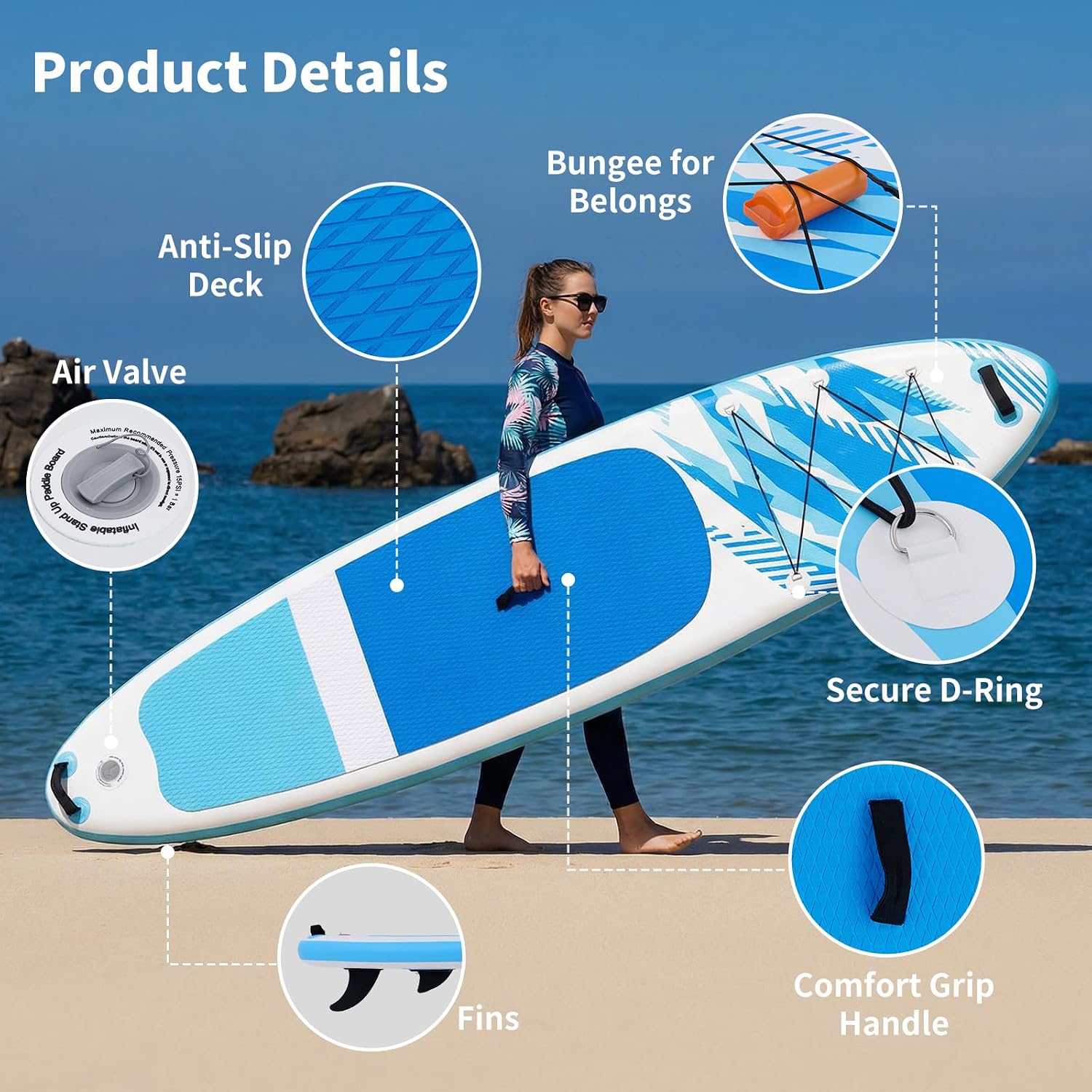Sweetcrispy Inflatable Stand Up Paddle Board with Premium SUP Paddleboard Accessories,2-in-1 Paddle,Wide Stable Design,Non-Slip Comfort Deck for Adults & Youth of All Skill Levels