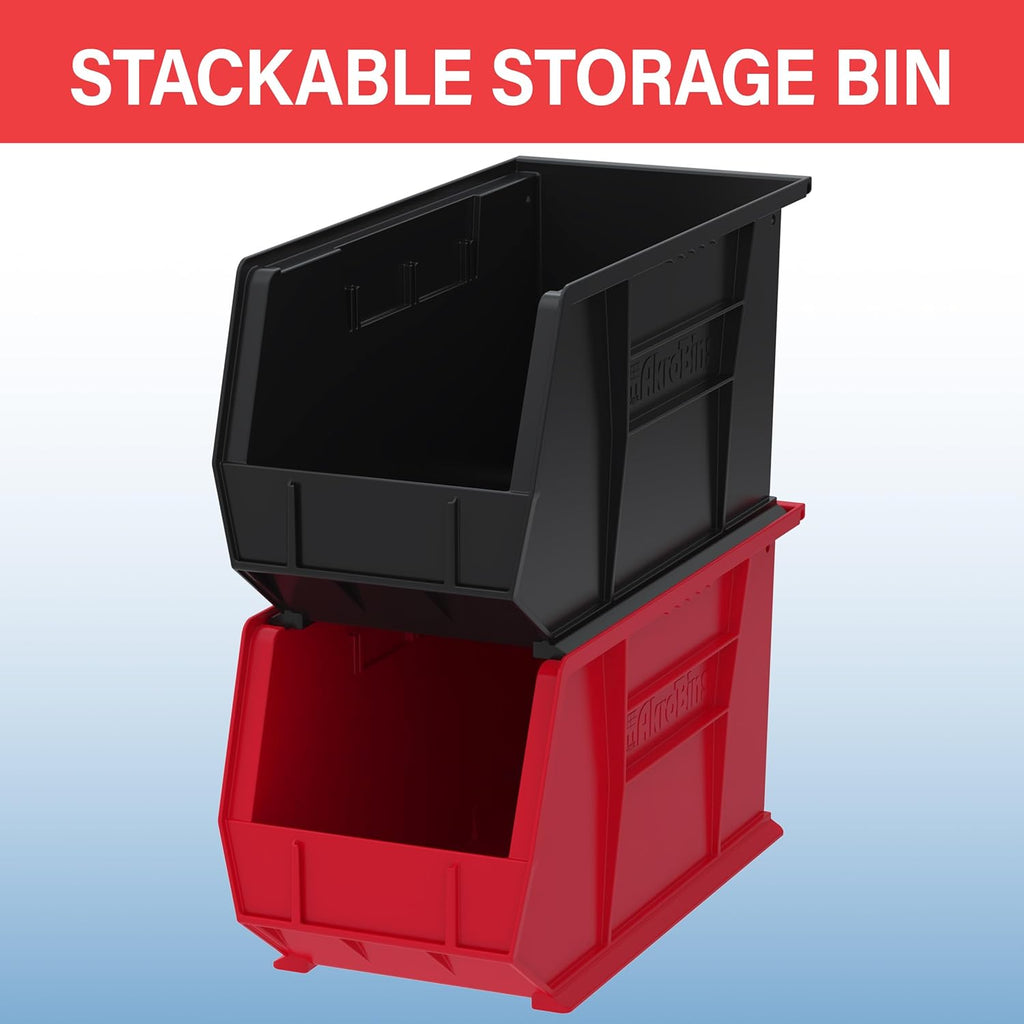 Akro-Mils 30265 AkroBins Plastic Storage Bins, Space-Saving Stackable Bins for Garage, Pantry, Craft Organization, 18-' x 8.25-' x 9-', Black, 6-Pack