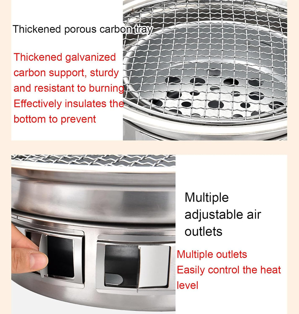 Charcoal Barbecue Grill, Non-Stick Korean BBQ Grill, Portable Stainless Steel Charcoal Stove for Home Party Outdoor Camping