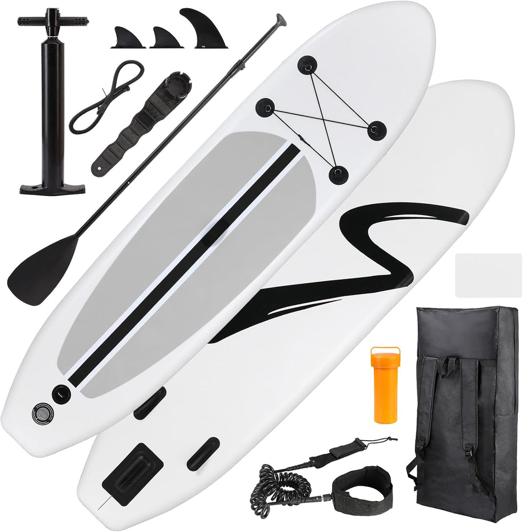TLSUNNY 12FT Inflatable Stand Up Paddle Board, 3 Fins Paddleboard with Full SUP Accessories for All Skill Levels, Portable Two-Way Hand Pump and Carry Bag, 400LBS