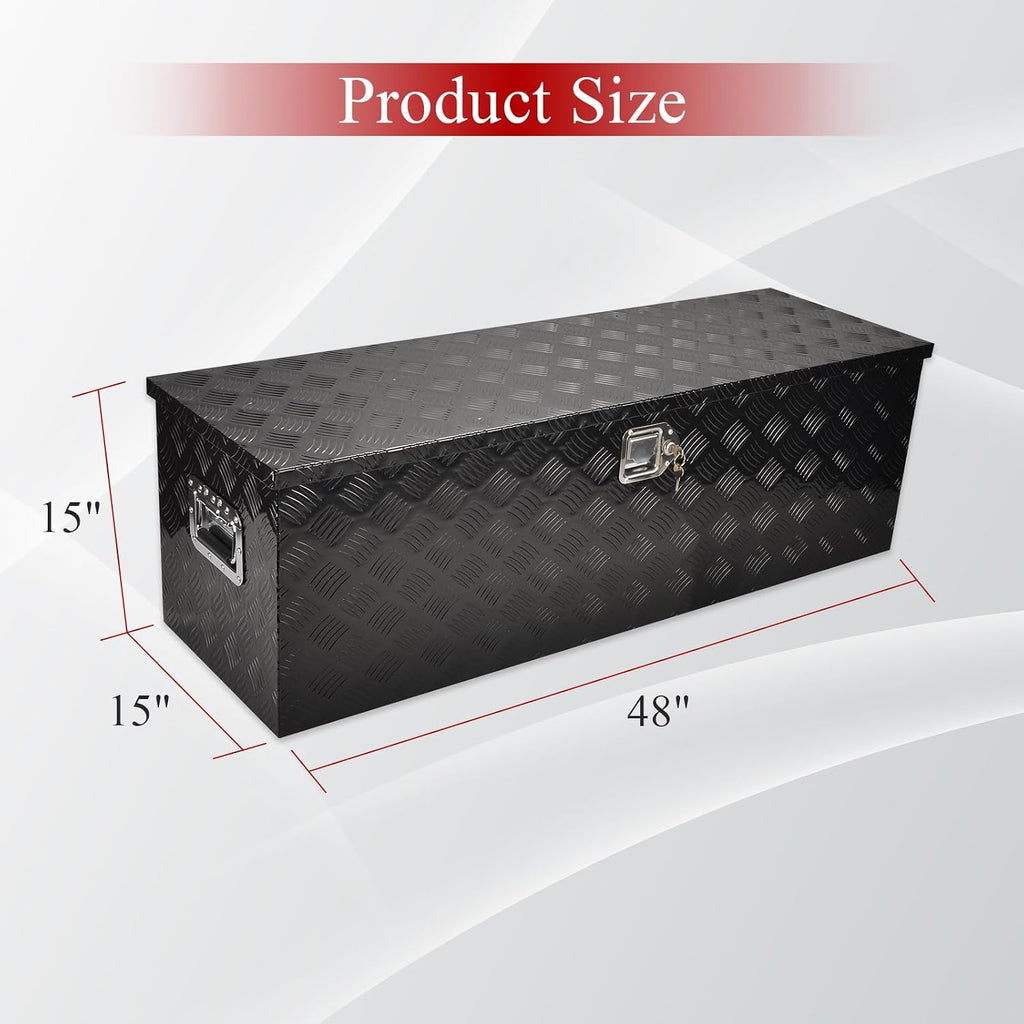 48''Inch Aluminum Truck Tool Box Truck Bed Toolbox Truck Trailer Chest Box Trailer Underbody Storage Organizer Waterproof Square Storage Organizer w/Lock & Keys Black(‎48' Lx15 Wx15 H)